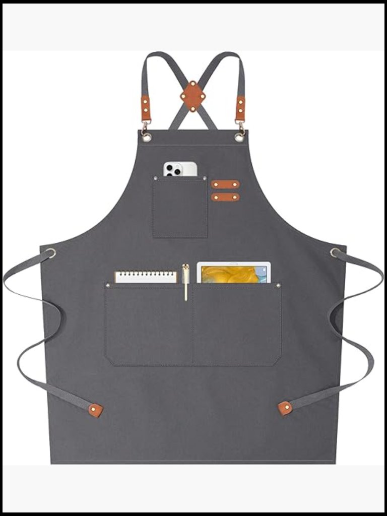Cotton Canvas Cross Back Apron Heavy Duty 3 Pockets Water Repellent Unisex